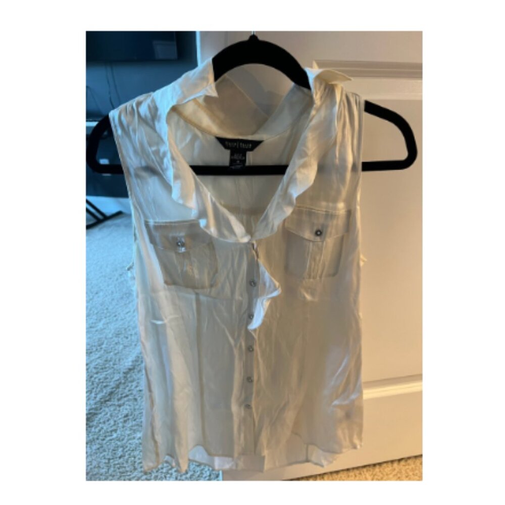 White House Black Market brand, white silk sleeveless blouse, size 10